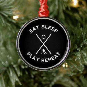 Eat sleep play repeat Ringette Girl Gifts Metal Tree Decoration