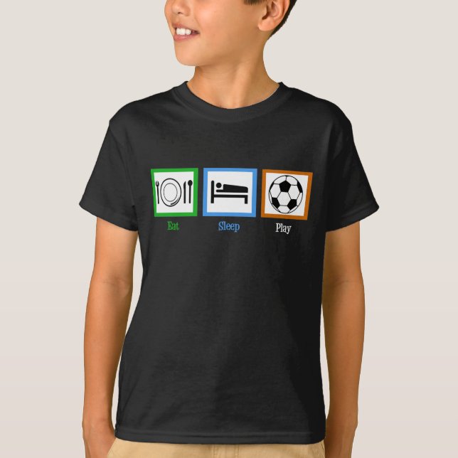 Eat Sleep Play Soccer Funny Futbol Kids T-Shirt (Front)
