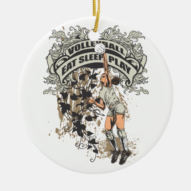 Eat, Sleep, Play Volleyball Ceramic Tree Decoration (Front)
