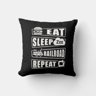Eat Sleep Railroad Repeat Steam Train Cushion
