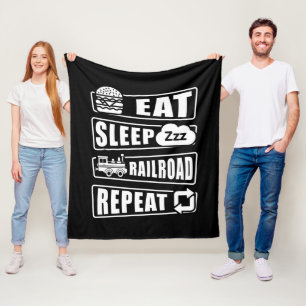 Eat Sleep Railroad Repeat Steam Train Fleece Blank Blanket