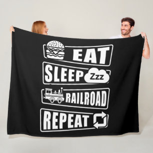 Eat Sleep Railroad Repeat Steam Train Fleece Blanket