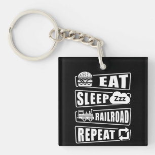 Eat Sleep Railroad Repeat Steam Train  Key Ring