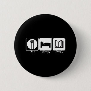 eat sleep read 6 cm round badge