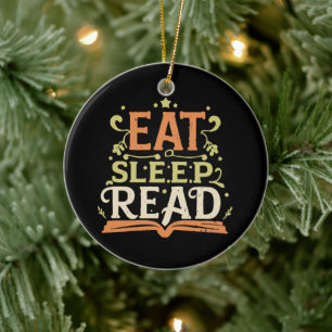 Eat Sleep Read, Funny Reading Ceramic Tree Decoration