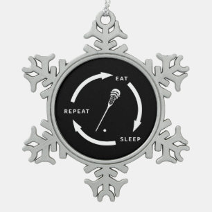 Eat Sleep Repeat Lacrosse Sports Fan Saying Snowflake Pewter Christmas Ornament