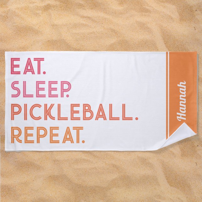 Eat Sleep Repeat Personalised Pickleball Beach Towel (Creator Uploaded)