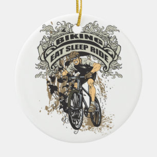 Eat, Sleep, Ride Biking Ceramic Tree Decoration
