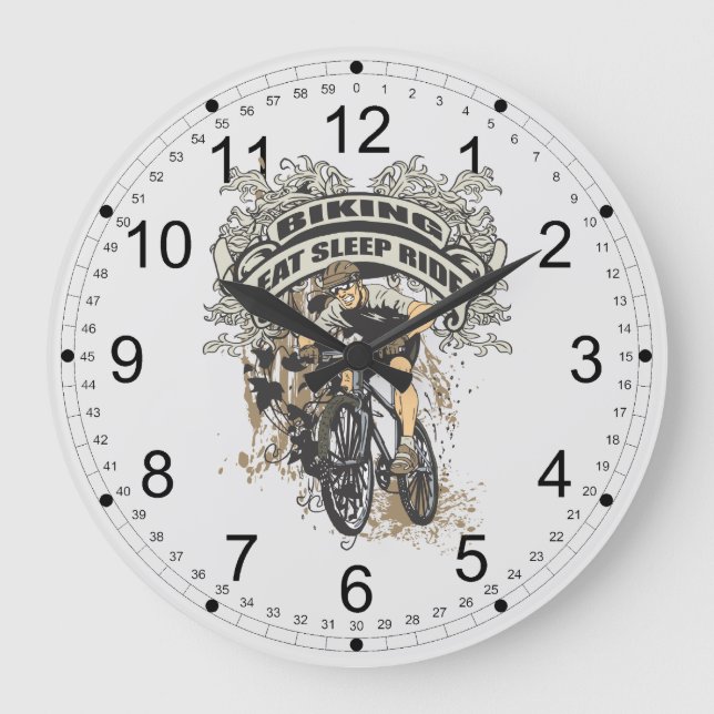 Eat, Sleep, Ride Biking Large Clock (Front)