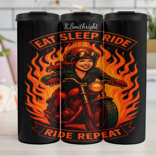 Eat Sleep Ride Repeat Flaming Rider Thermal Tumbler