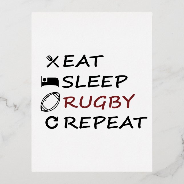 Eat Sleep Rugby Repeat Foil Holiday Postcard (Front)