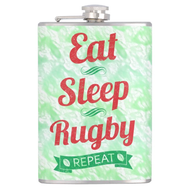 Eat Sleep Rugby Repeat Hip Flask (Front)