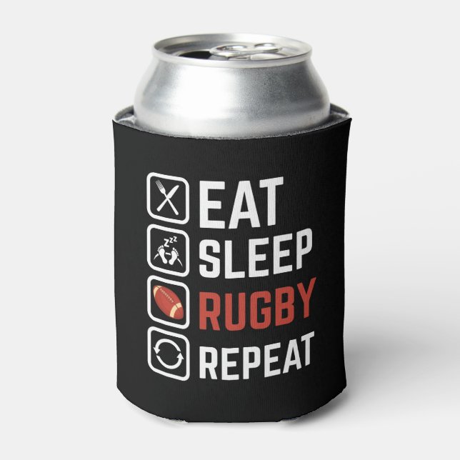 Eat Sleep Rugby Repeat Sport Gift Can Cooler (Can Front)