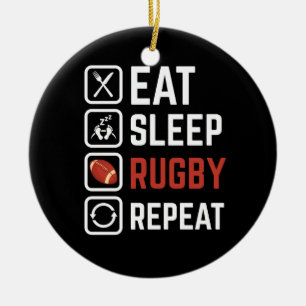 Eat Sleep Rugby Repeat Sport Gift Ceramic Tree Decoration