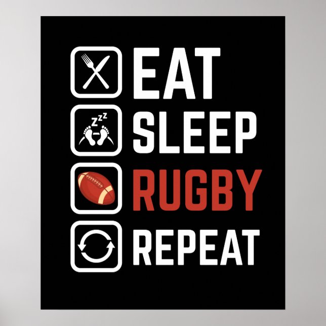 Eat Sleep Rugby Repeat Sport Gift Poster (Front)