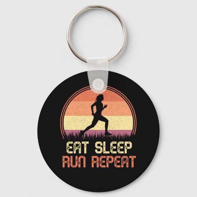Eat Sleep Run Repeat Retro Athlete Marathon Key Ring (Front)