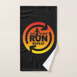 Eat Sleep Run Repeat Sunset Background On Black Hand Towel