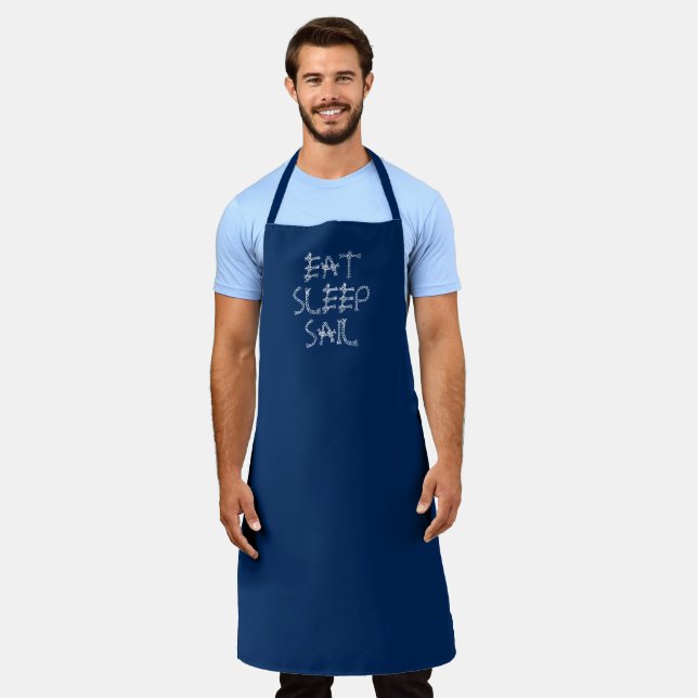 Eat Sleep Sail navy blue nautical sailing rope  Apron (Worn)