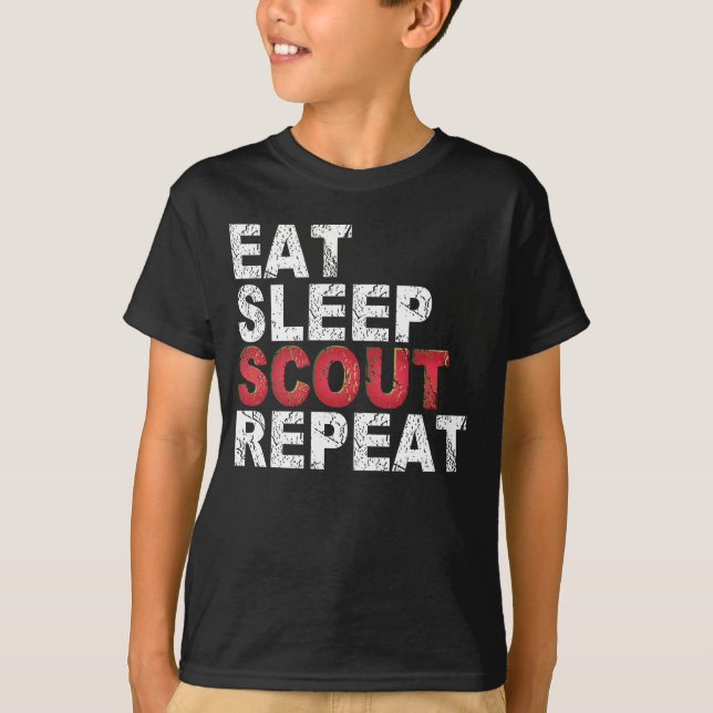 Eat Sleep Scout Repeat Funny Scouting Outdoor Gift T-Shirt (Front)