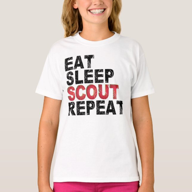 Eat Sleep Scout Repeat Funny Scouting Outdoor Gift T-Shirt (Front)
