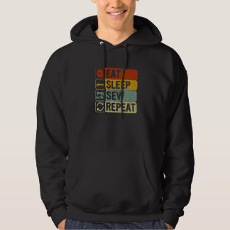 Eat Sleep Sew Repeat Retro 60s 70s Sewing Hoodie