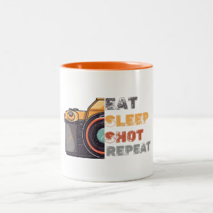 Eat sleep shot repeat vintage Two-Tone coffee mug