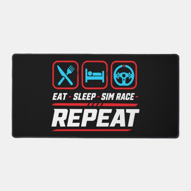 Eat sleep sim race repeat for sim racing fans desk mat (Front)