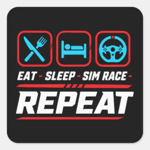 Eat sleep sim race repeat for sim racing fans square sticker