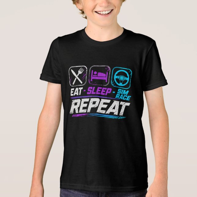 Eat sleep sim race repeat for sim racing fans Tri-Blend shirt (Front)