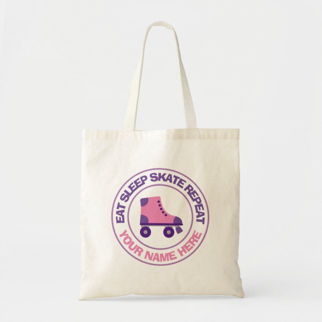 Eat Sleep Skate Repeat Pink roller skate custom Tote Bag (Front)