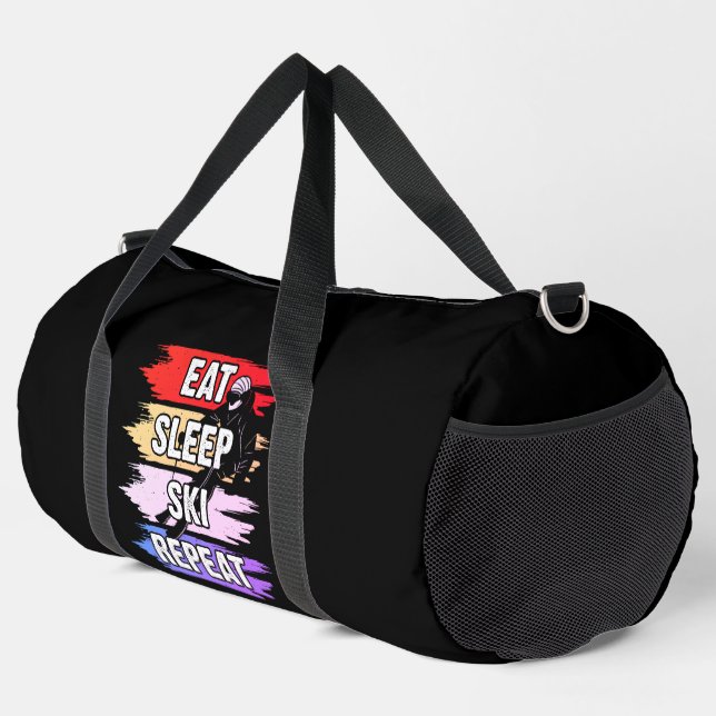 Eat Sleep Ski Repeat Bold Ski Lover Design Duffle Bag (Right Corner)