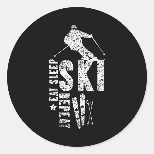 Eat sleep ski repeat  classic round sticker (Front)