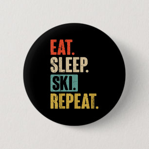 Eat Sleep Ski Repeat - Funny Retro Vintage Skiing 6 Cm Round Badge