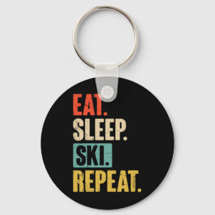 Eat Sleep Ski Repeat - Funny Retro Vintage Skiing Key Ring