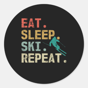 Eat Sleep Ski Repeat Retro Vintage Skier Classic Round Sticker