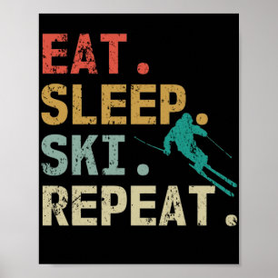 Eat Sleep Ski Repeat Retro Vintage Skier Poster