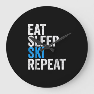 Eat Sleep Ski Repeat Skiing Gift Large Clock
