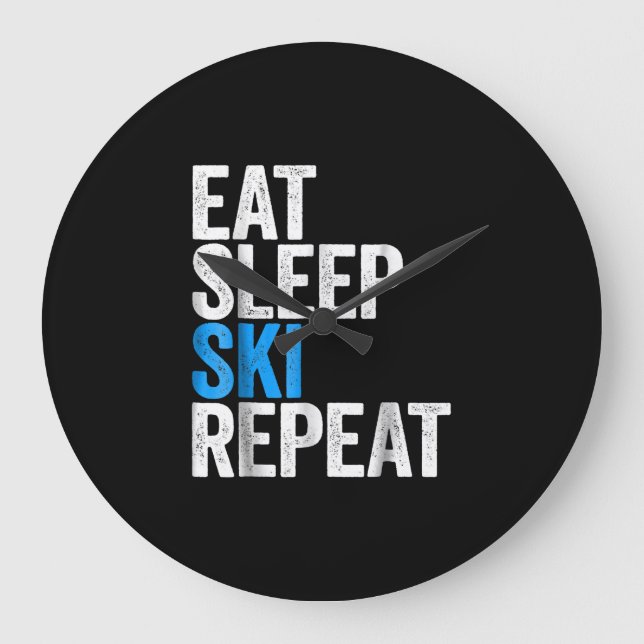 Eat Sleep Ski Repeat Skiing Gift Large Clock (Front)