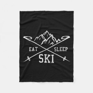 Eat Sleep Ski Repeat - Skiing Mountains Winter Spo Fleece Blanket
