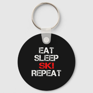 Eat sleep ski repeat winter mountains skiing lodge key ring
