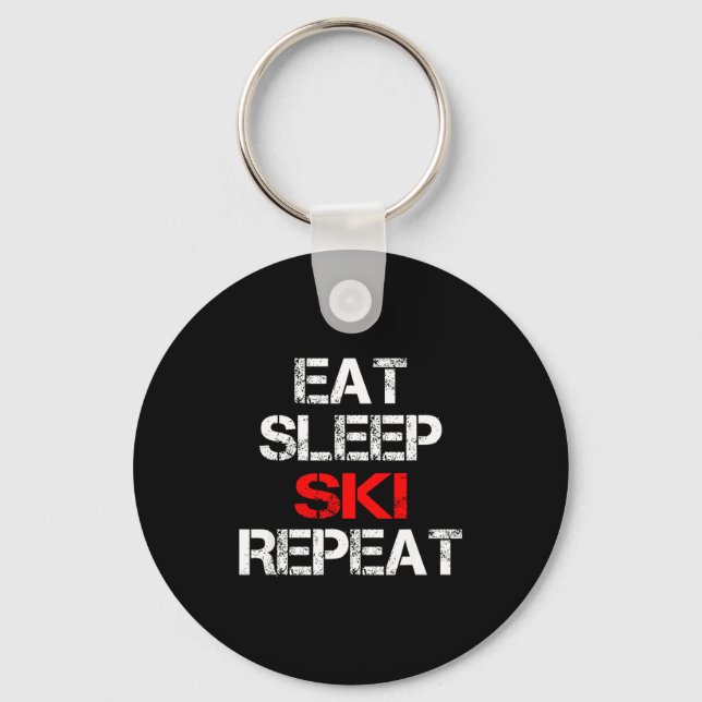 Eat sleep ski repeat winter mountains skiing lodge key ring (Front)