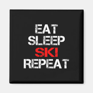 Eat Sleep Ski Repeat Winter Mountains Skiing Lodge Magnet