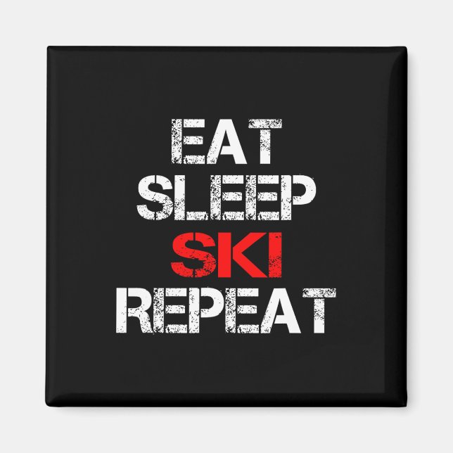 Eat Sleep Ski Repeat Winter Mountains Skiing Lodge Magnet (Front)