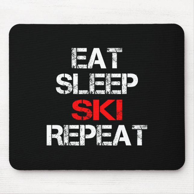 Eat Sleep Ski Repeat Winter Mountains Skiing Lodge Mouse Mat (Front)