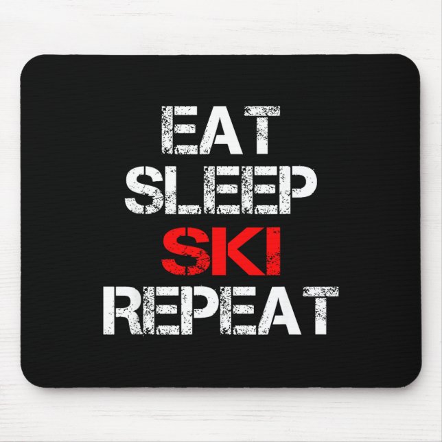 Eat sleep ski repeat winter mountains skiing lodge mouse mat (Front)