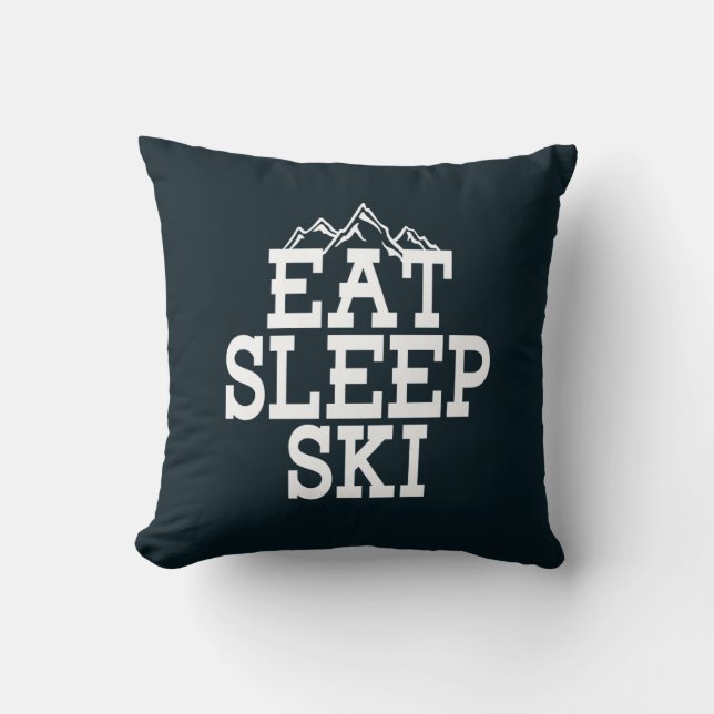 Eat Sleep Ski Typography Modern Cushion (Front)
