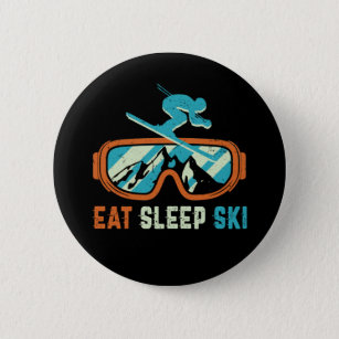 Eat Sleep Ski Vintage Retro Skiing Goggles 6 Cm Round Badge