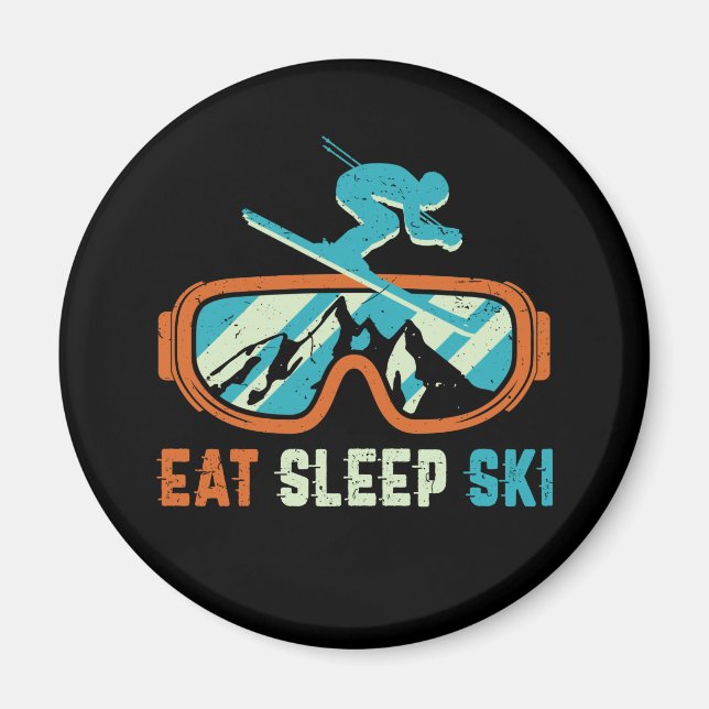 Eat Sleep Ski Vintage Retro Skiing Goggles Magnet (Front)