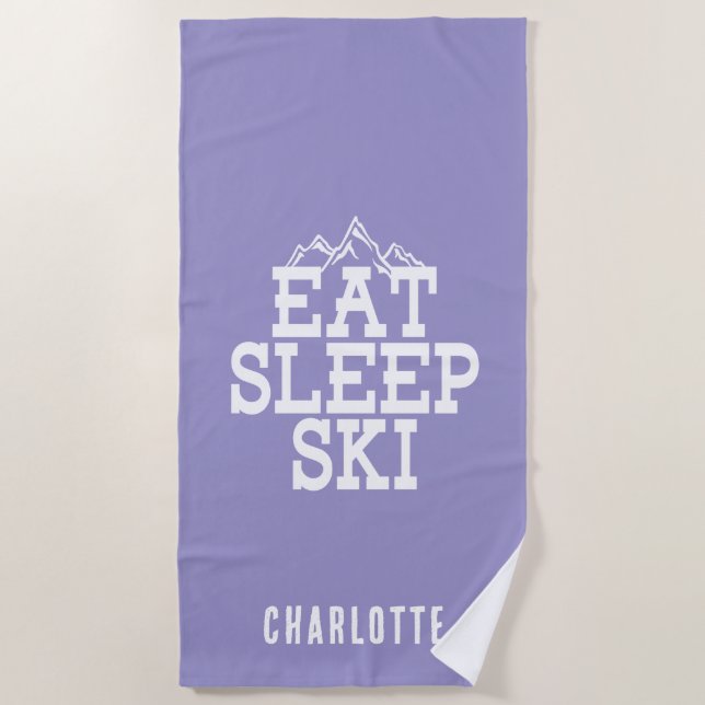 Eat Sleep Ski Winter Sports Novelty Beach Towel (Front)