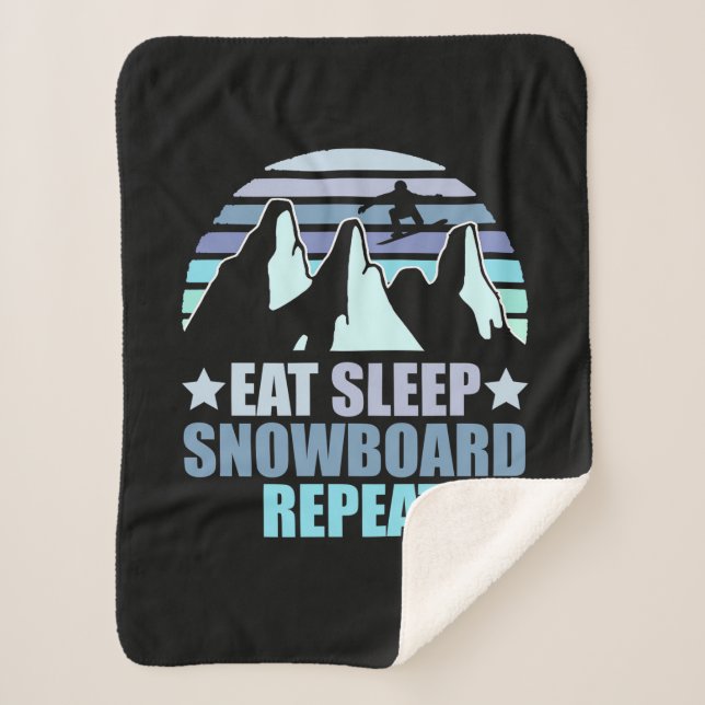 Eat Sleep Snowboard Repeat Sherpa Blanket (Front)